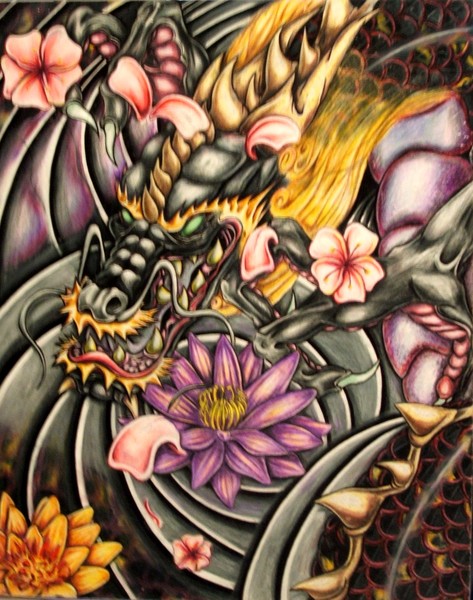 dragon & flowers