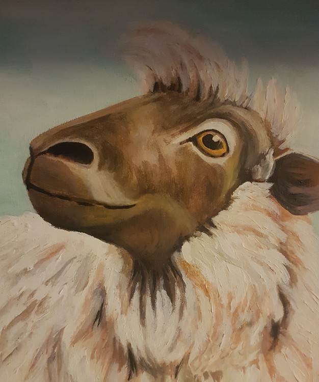 sheep in acrylics on medium canvas board 2019 (unfinished)