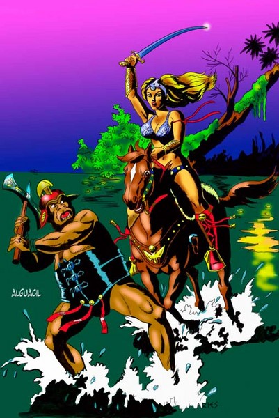 Warrior woman and ogre