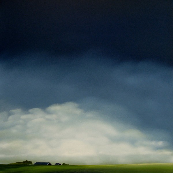 Blue roofs, green fields