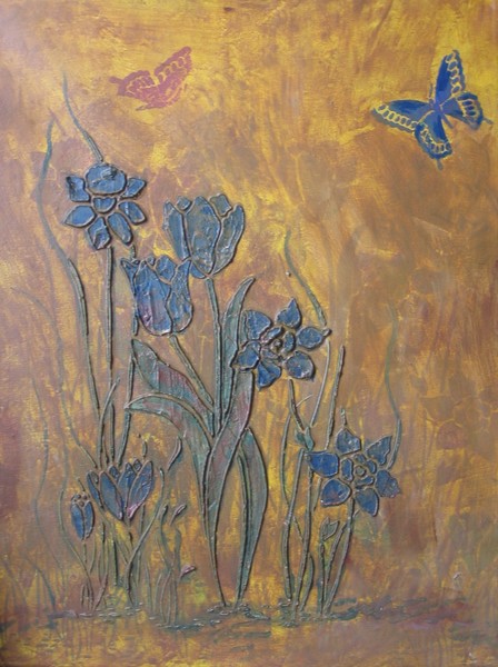 golden hues - floral relief