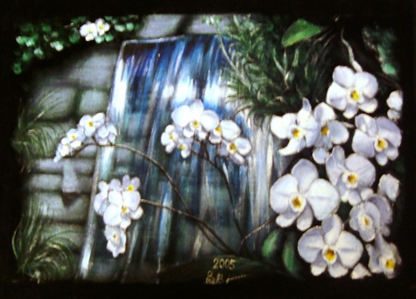 Orchids By Waterfall