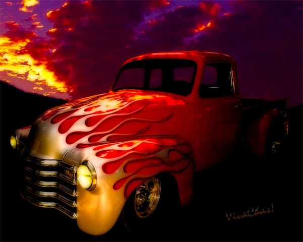Flaming Chevy Pickup