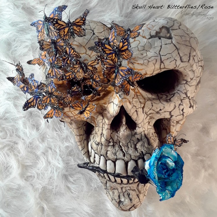 Skull Heart: Butterflies/Rose 