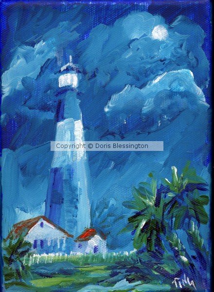 Tybee Lighthouse Evening Moon   Mini#7