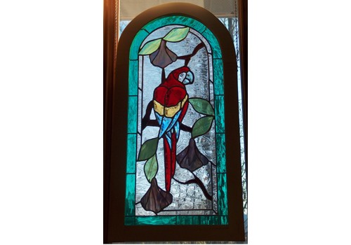 Parrot/Macaw Stained Glass Art, Window Panel