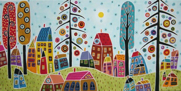 21 Houses And Blooming Trees