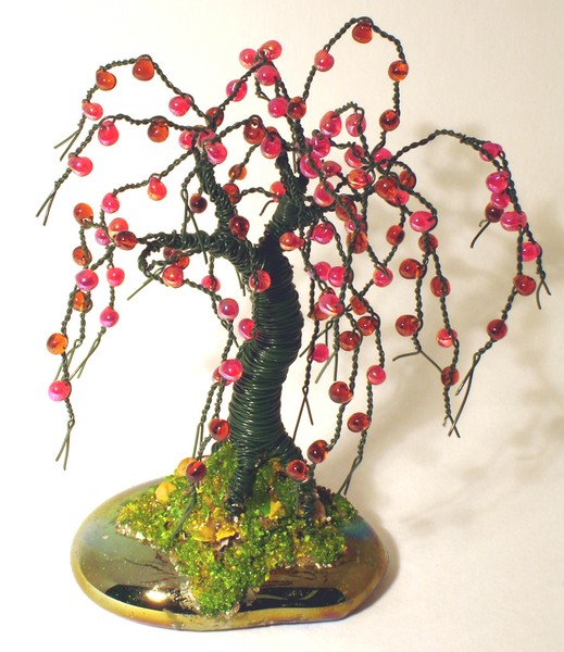 SMALL APPLE  No.2 - Beaded Wire Tree Sculpture 