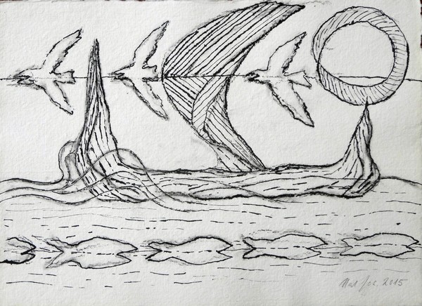 BIRDS BOAT FISH