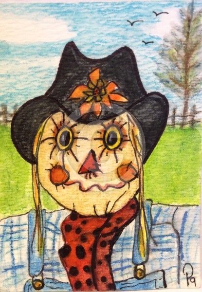 OMG! More Birds! Original Scarecrow ACEO.