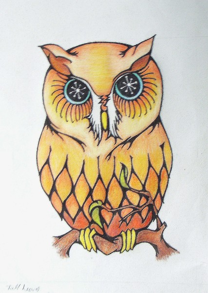 Orange Owl Tatoo Design