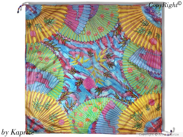 Silk Batik Scarf Geisha Asia Umbrella Coctail West