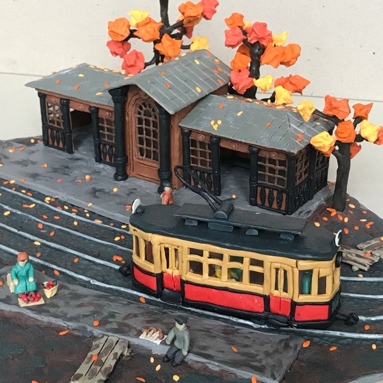 Tram Stop (100 yars ago), plasticine, cardboard, 35x25x15 cm
