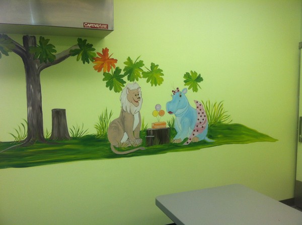 hippo and lion wall mural
