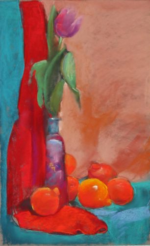 Single Tulip, Southwestern Vase, Nipple Oranges