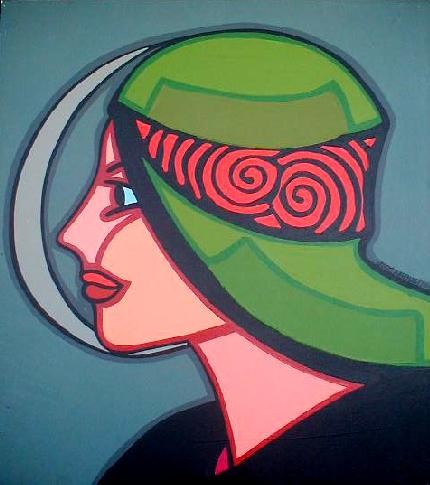 Woman's head with handkerchief and moon