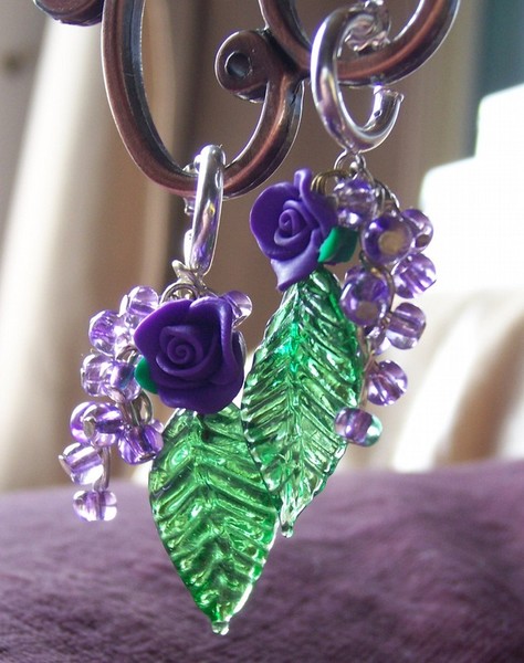 Purple Roses and Emerald Leaves