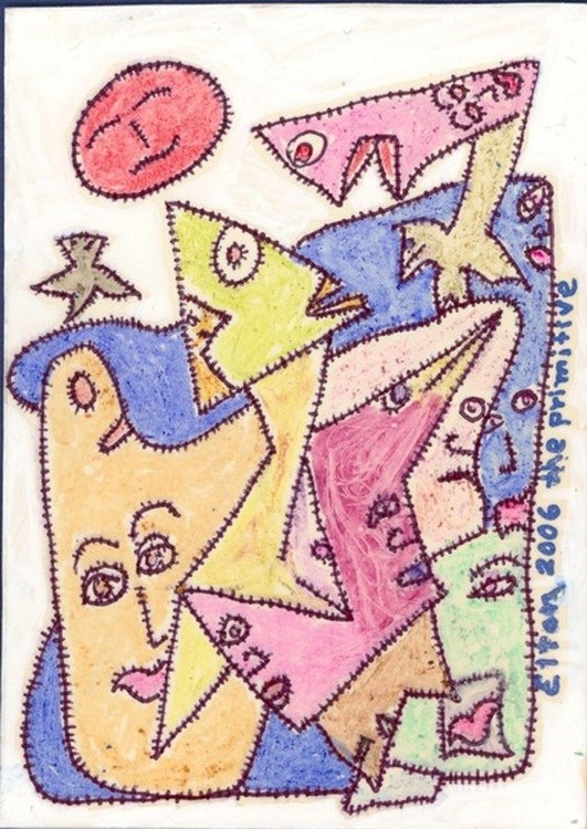 ACEO-- THE PRIMITIVE...(c) 2006..Elton Houck..---from ELTON'S ART TIME VAULT...outsider art---