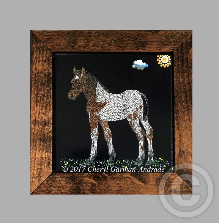 Rocket Appaloosa Colt Pointillism Painted Ceramic Tile