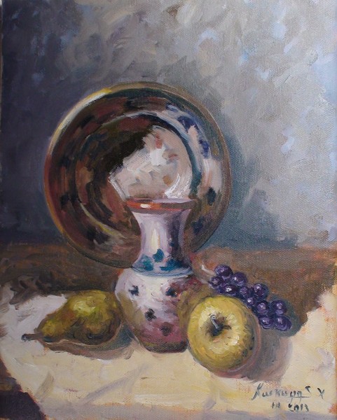 Still life with apple,grapes and pear