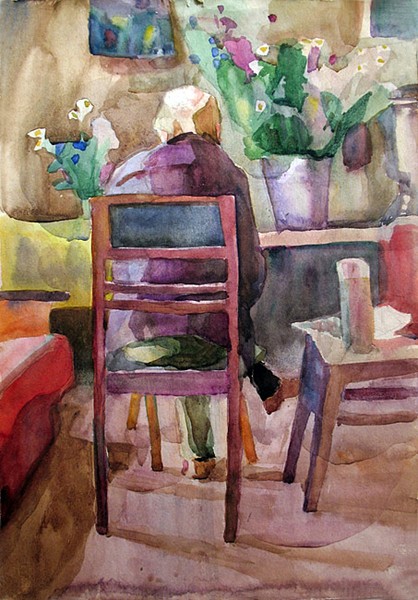 Painter Yuri Usanov painted the Flowers. 1978