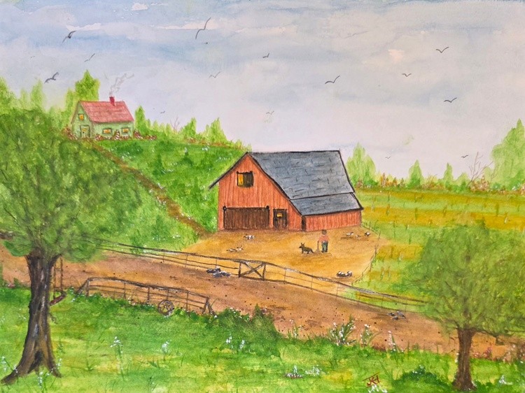 FARM LIFE.  WATERCOLOR
