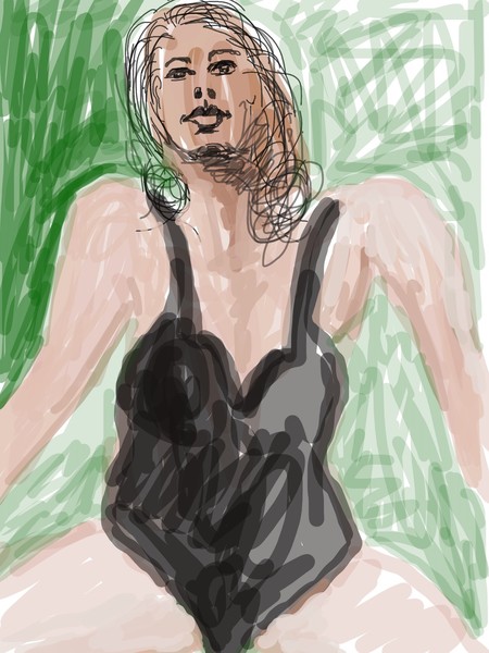Girl in a black bathing suit