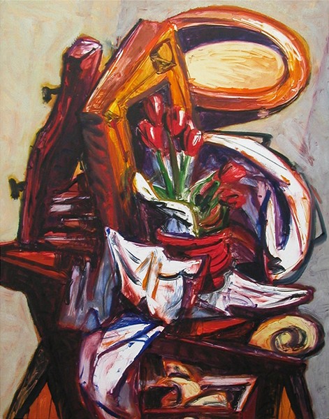 Still Life with Roses and Oval Mirror