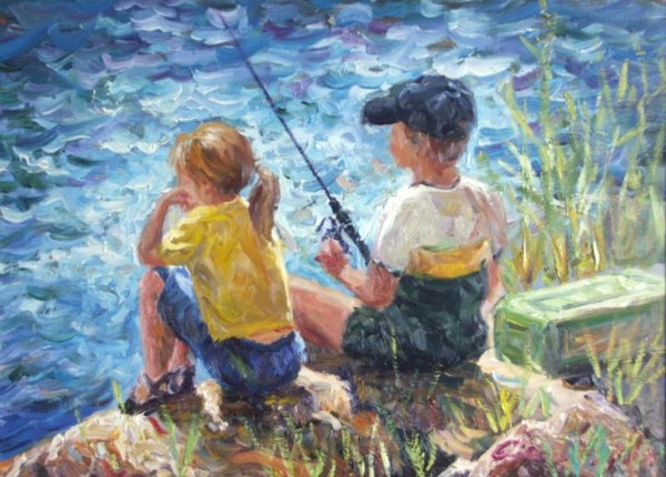bimbi che pescano