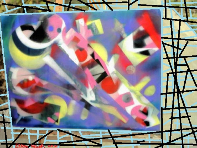 Star Chaser  2021 (c) 2021. 2003..Elton Houck..18 x 24 spray paint/Lucite panel/overpaint digital