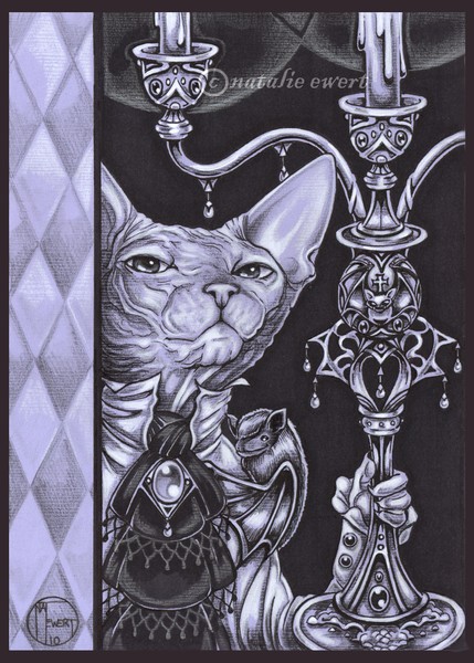 Lord Hairless Cat with Candalabra