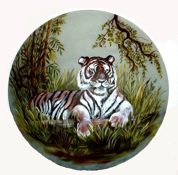 Tiger on ceiling light glass shade
