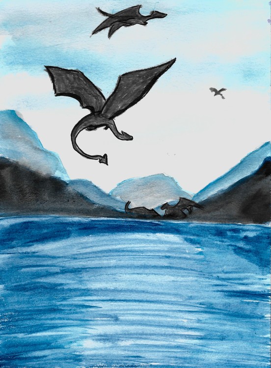 Dragons above lake