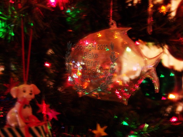 Christmas tree, ornaments, tinsel & colorful light