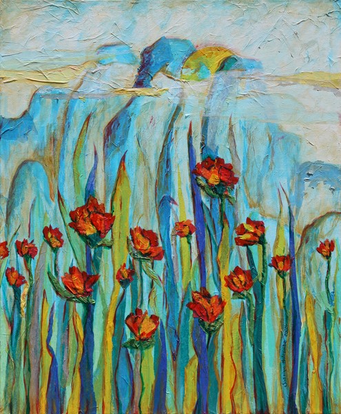Poppies with Mountains