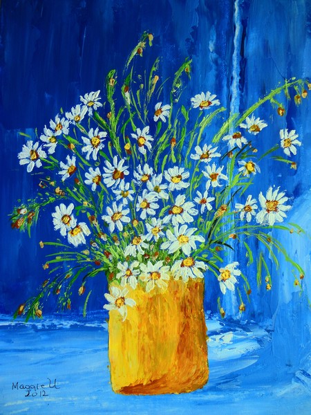 Flowers by the Blue wall/Palette knife 