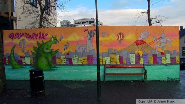 Godzilla takes on Reykjavik mural.