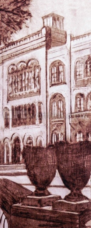 Captain Misha's building in Belgrade. Artistic souvenir of Belgrade