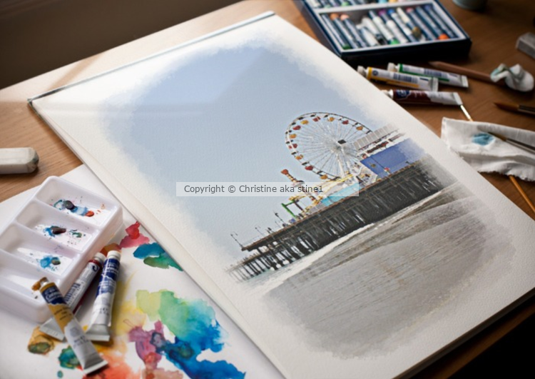 Santa Monica Pier Aquarelle Watercolor Painting