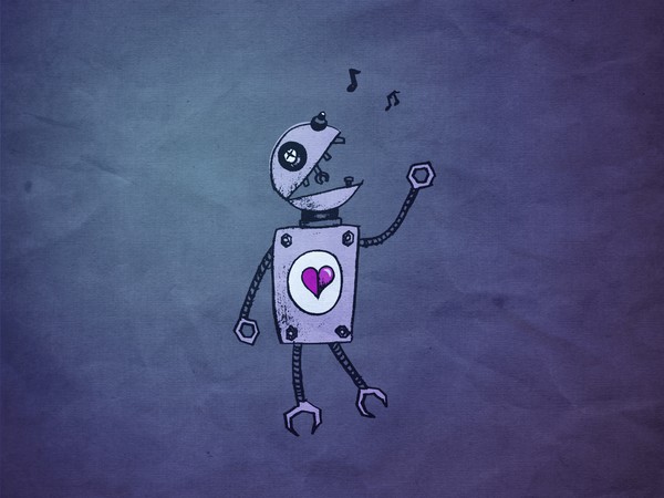 Blue paper robot singing