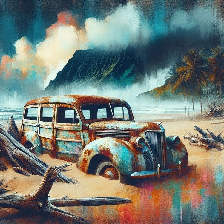 Rusted Woodie on Beach