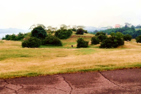 Close to the Citadel in Quebec and a glimpse of Saint Lawrence Painting bak