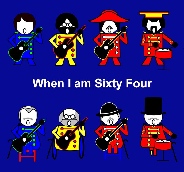 WHEN I am SIXTY FOUR on dark blue