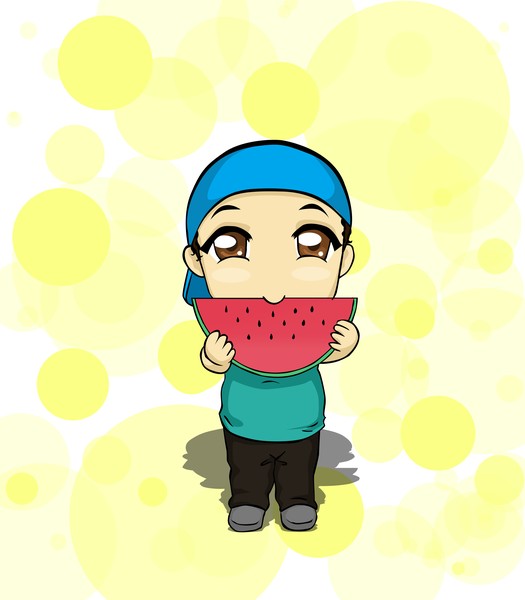 Chibi enjoying watermellon