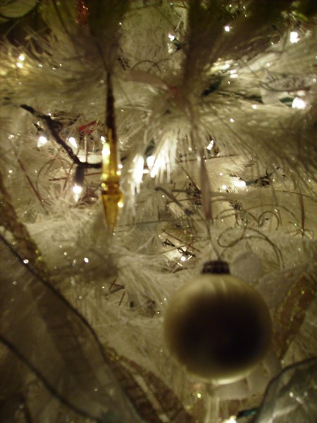 Detail of a christmas tree in white