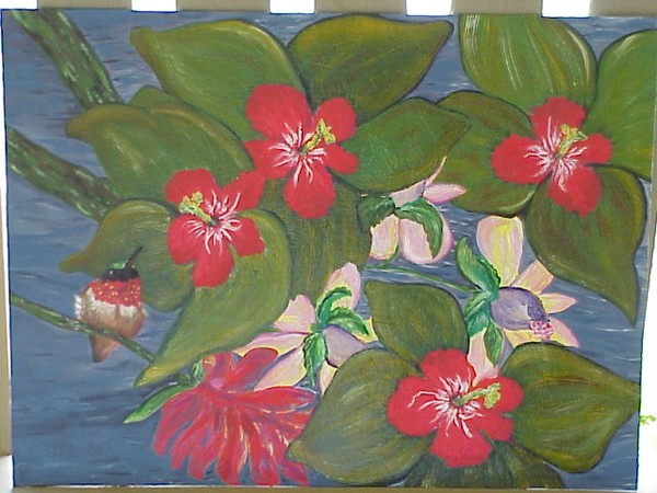 Tropical Hibiscus over water
