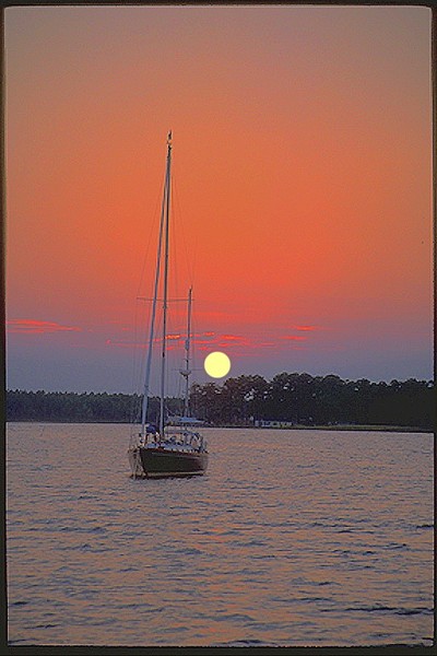 40 ft. Yawl Anchored at Sunset