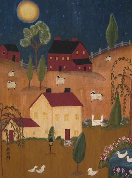 Primitive Salthouse Farm Painting