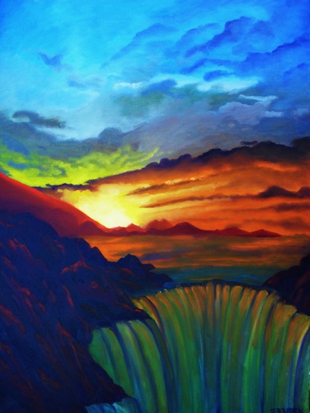 Sunset waterfall
