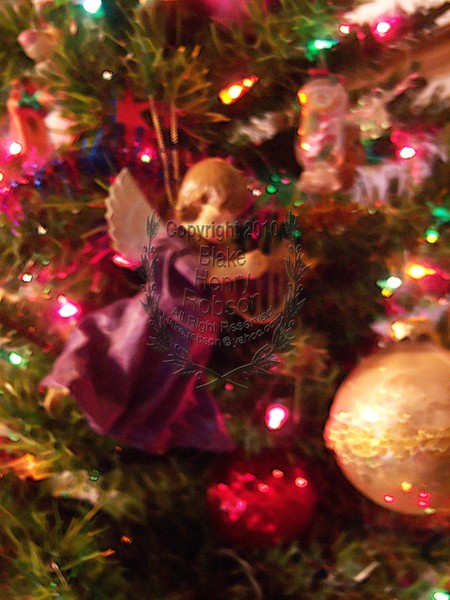 Christmas tree, ornaments, tinsel & colorful light